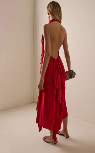 Brandon Maxwell Exclusive The Marin Draped Twill Midi Scarf Dress | Thumbnail 4 Brandon Maxwell Exclusive The Marin Draped Twill Midi Scarf Dress | Thumbnail 4