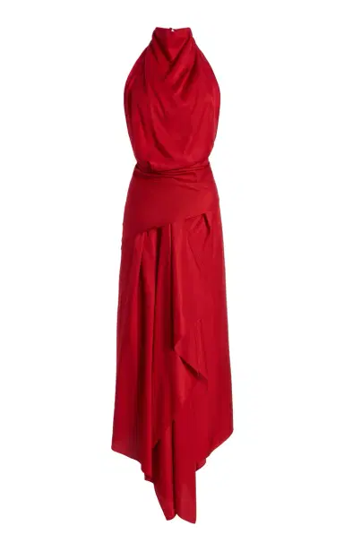 Brandon Maxwell Exclusive The Marin Draped Twill Midi Scarf Dress | Thumbnail 7 Brandon Maxwell Exclusive The Marin Draped Twill Midi Scarf Dress | Thumbnail 7