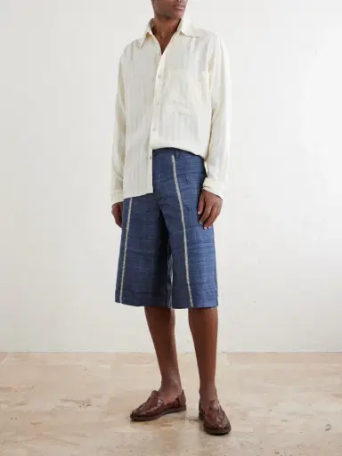 Kartik Research Rabari Straight-Leg Embroidered Silk Shorts - Men | Thumbnail 2