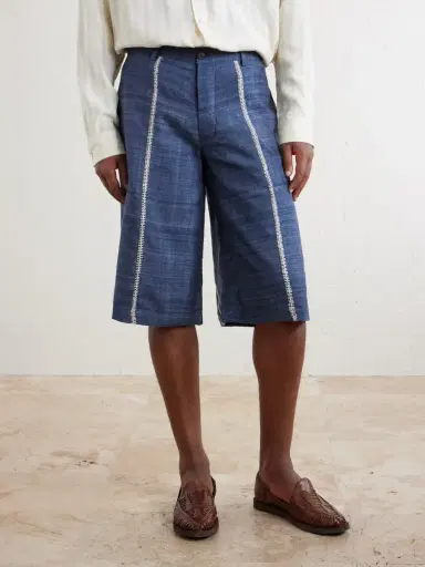 Kartik Research Rabari Straight-Leg Embroidered Silk Shorts - Men | Thumbnail 3