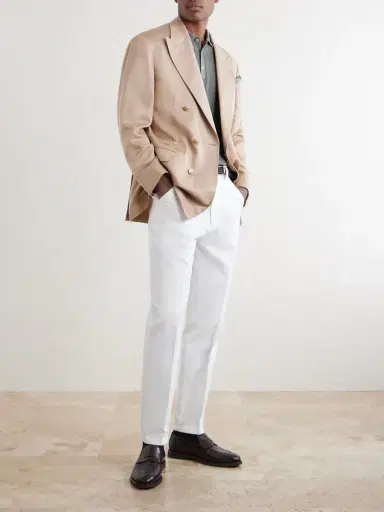 Brunello Cucinelli Double-Breasted Silk and Linen-Blend Twill Blazer - Men | Thumbnail 2