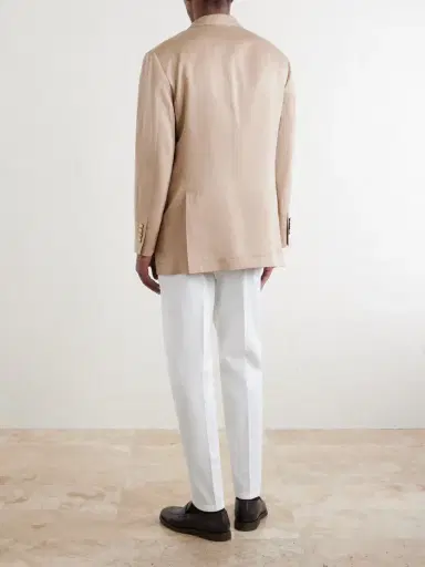 Brunello Cucinelli Double-Breasted Silk and Linen-Blend Twill Blazer - Men | Thumbnail 4