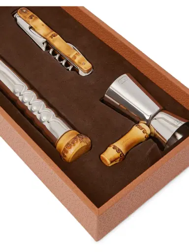 Lorenzi Milano Bamboo, Leather and Stainless Steel Cocktail Set - Men | Thumbnail 3