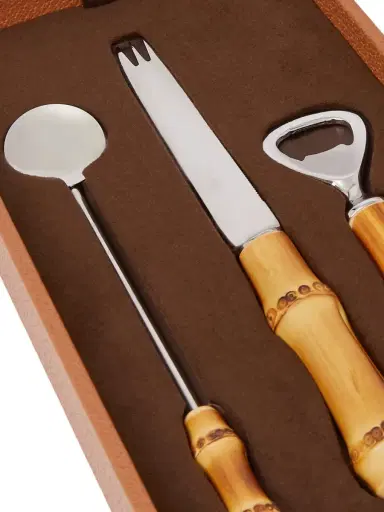 Lorenzi Milano Bamboo, Leather and Stainless Steel Cocktail Set - Men | Thumbnail 5