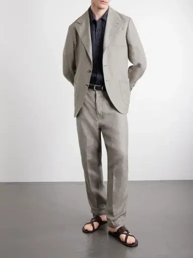 Brunello Cucinelli Straight-Leg Herringbone Linen Trousers - Men | Thumbnail 2