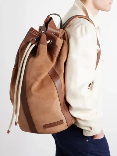 Brunello Cucinelli Leather-Trimmed Suede Backpack - Men | Thumbnail 2 Brunello Cucinelli Leather-Trimmed Suede Backpack - Men | Thumbnail 2