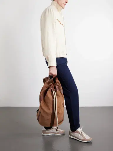 Brunello Cucinelli Leather-Trimmed Suede Backpack - Men | Thumbnail 3 Brunello Cucinelli Leather-Trimmed Suede Backpack - Men | Thumbnail 3