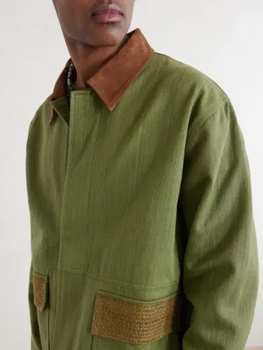 Kartik Research Jodhpur Embroidered Suede-Trimmed Cotton Jacket - Men | Thumbnail 5 Kartik Research Jodhpur Embroidered Suede-Trimmed Cotton Jacket - Men | Thumbnail 5