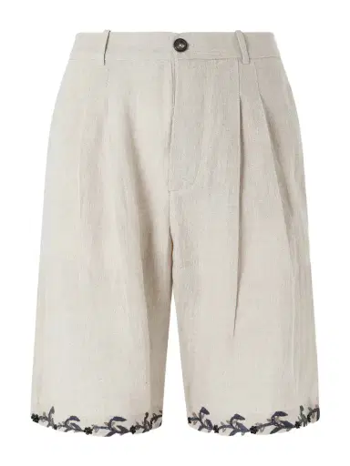 Kartik Research Straight-Leg Pleated Embroidered Linen Shorts - Men | Thumbnail 1