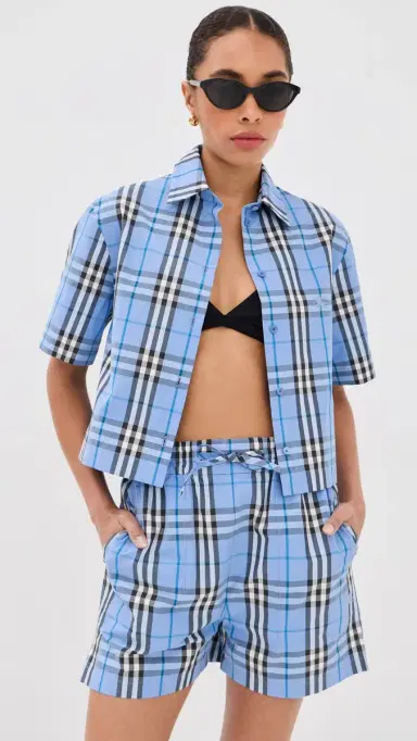 Burberry Abby Check Crop Top Cornflower Blue | Thumbnail 2