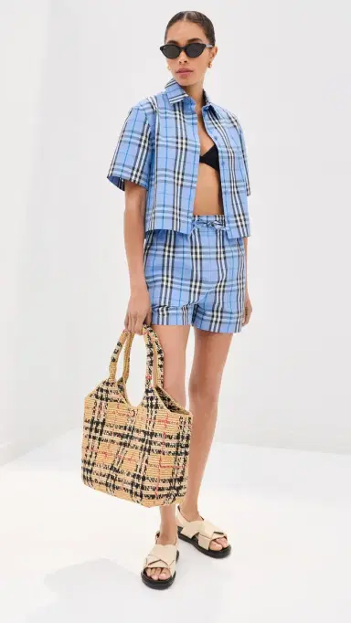 Burberry Abby Check Crop Top Cornflower Blue | Thumbnail 5
