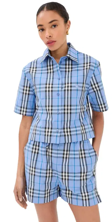 Burberry Abby Check Crop Top Cornflower Blue | Thumbnail 1