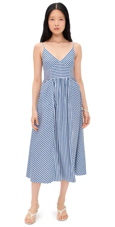 TANYA TAYLOR Vivien Dress Optic White/French Blue 8 | Thumbnail 1 TANYA TAYLOR Vivien Dress Optic White/French Blue 8 | Thumbnail 1