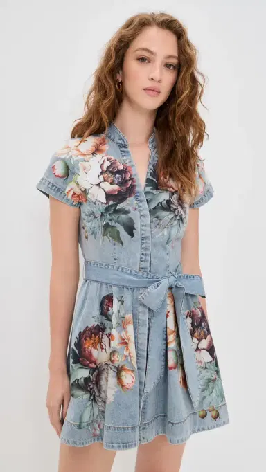 ALICE + OLIVIA Lucy Mini Denim Shirt Dress Sierra Vintage/Multi | Thumbnail 2