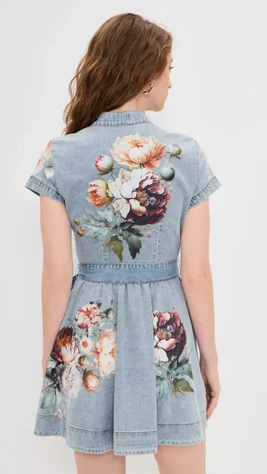 ALICE + OLIVIA Lucy Mini Denim Shirt Dress Sierra Vintage/Multi | Thumbnail 3