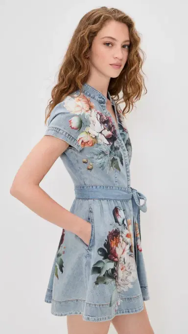 ALICE + OLIVIA Lucy Mini Denim Shirt Dress Sierra Vintage/Multi | Thumbnail 4
