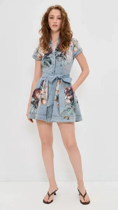 ALICE + OLIVIA Lucy Mini Denim Shirt Dress Sierra Vintage/Multi | Thumbnail 5