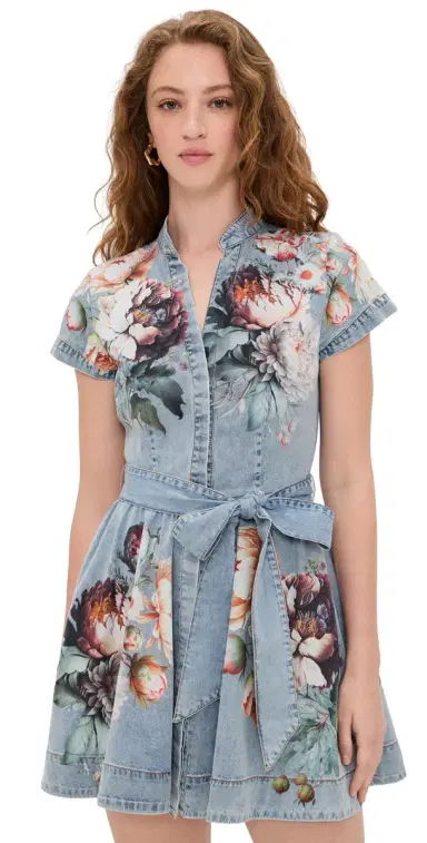 ALICE + OLIVIA Lucy Mini Denim Shirt Dress Sierra Vintage/Multi | Thumbnail 1
