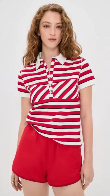 MIAOU Lou Polo Top Warped Stripe M | Thumbnail 2