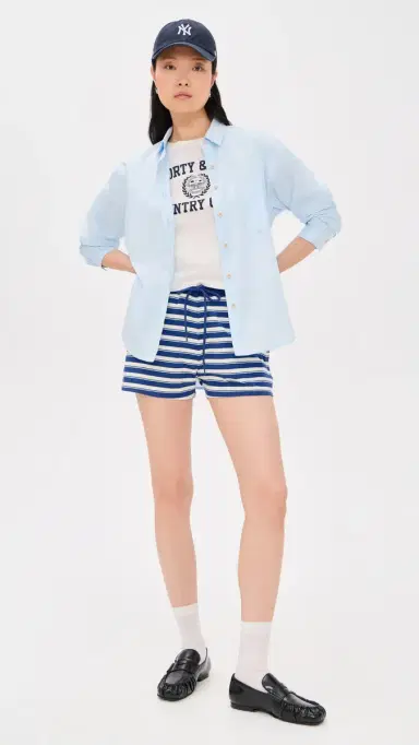 Sporty & Rich Varsity Crest Essential Tee Ecru Navy | Thumbnail 5
