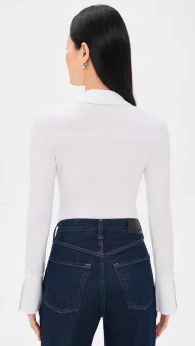 Alice + Olivia Freya Fitted Button Down Thong Bodysuit Off White S | Thumbnail 3