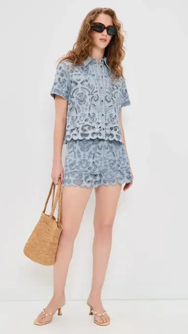 ALICE + OLIVIA Lane Denim Button Down Shirt ierra Light Blue | Thumbnail 5 ALICE + OLIVIA Lane Denim Button Down Shirt ierra Light Blue | Thumbnail 5
