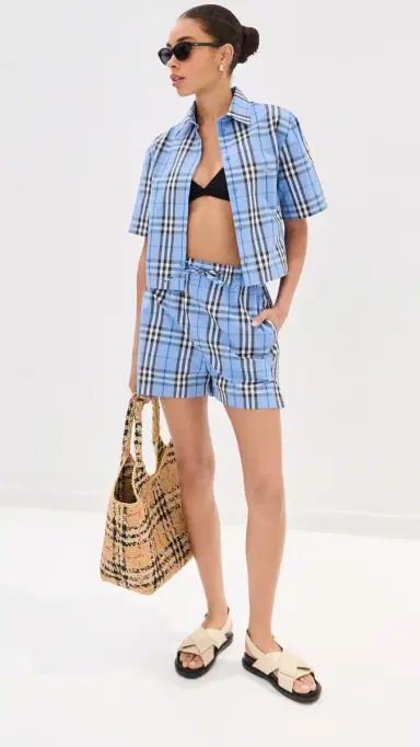 Burberry Evelyn Check Shorts Cornflower Blue | Thumbnail 5 Burberry Evelyn Check Shorts Cornflower Blue | Thumbnail 5