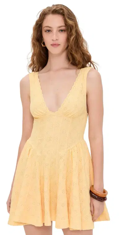 Free People Can't Help It Mini Dress Golden Apricot Combo | Thumbnail 1