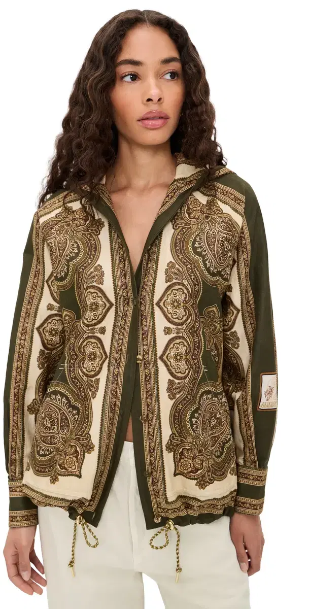 Zimmermann Mahon Hooded Shirt Olive Paisley