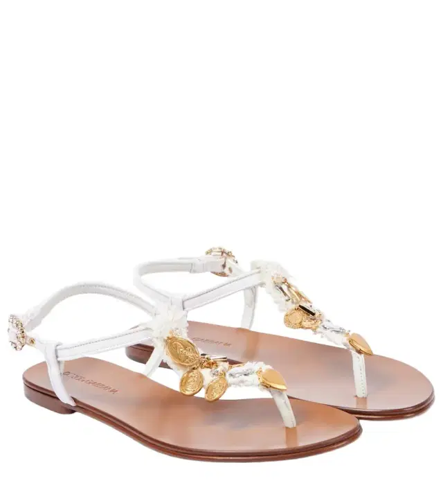 Dolce & Gabbana Embellished leather thong sandals
