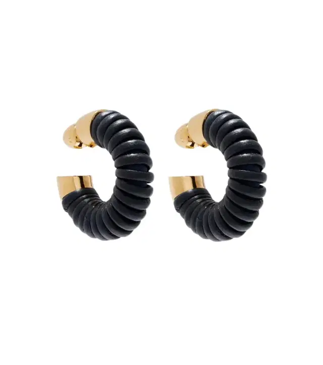 Alaia Alaïa Bobine leather-trimmed hoop earrings