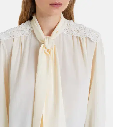 Chloé Chloé Lace-trimmed silk crêpe de chine blouse | Thumbnail 3