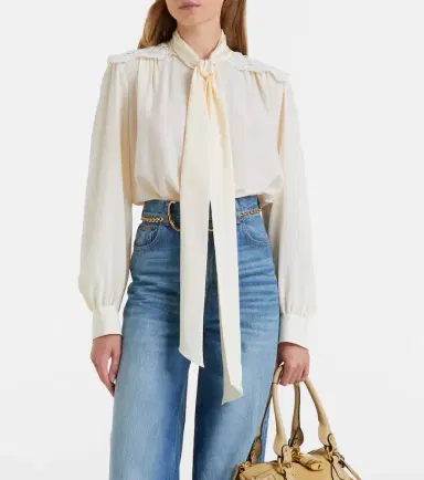 Chloé Chloé Lace-trimmed silk crêpe de chine blouse | Thumbnail 4