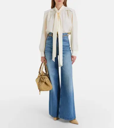 Chloé Chloé Lace-trimmed silk crêpe de chine blouse | Thumbnail 5