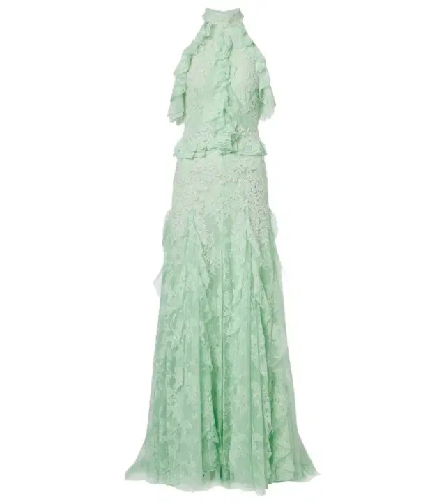 Embellished halterneck lace gown