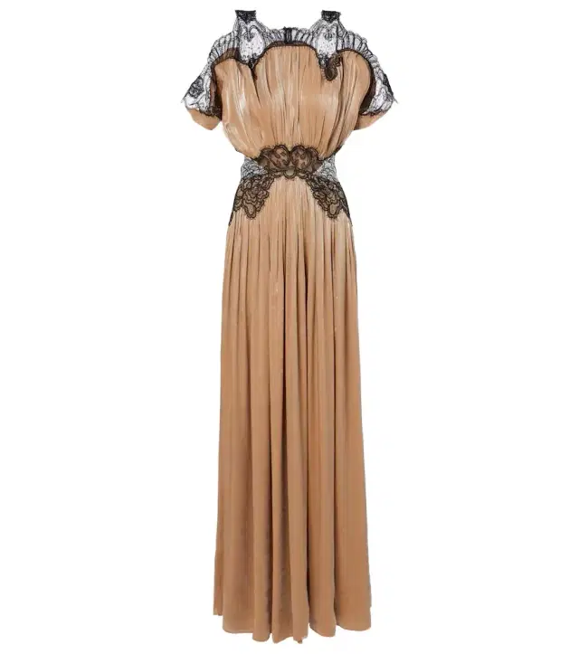 Costarellos Lace-trimmed Lurex georgette gown