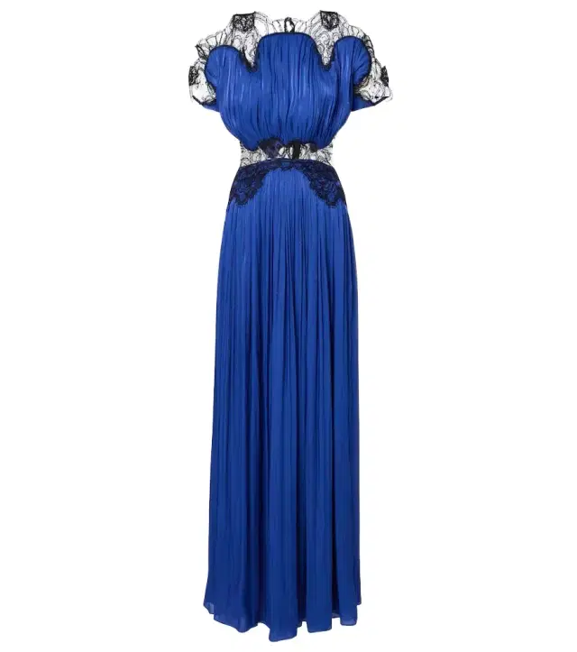 Costarellos Lace-trimmed Lurex georgette gown