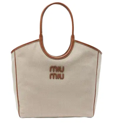Miu Miu Ivy leather-trimmed canvas shopper | Thumbnail 1