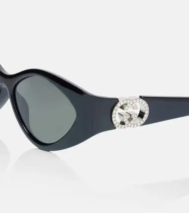 Gucci Interlocking G crystal-embellished oval sunglasses | Thumbnail 3