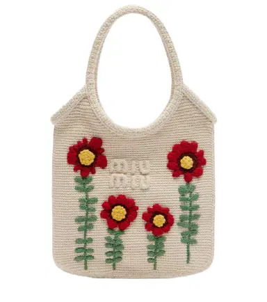 Miu Miu Ivy embroidered crochet tote bag | Thumbnail 1 Miu Miu Ivy embroidered crochet tote bag | Thumbnail 1