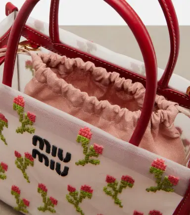 Miu Miu Embroidered floral mesh top-handle bag | Thumbnail 3 Miu Miu Embroidered floral mesh top-handle bag | Thumbnail 3