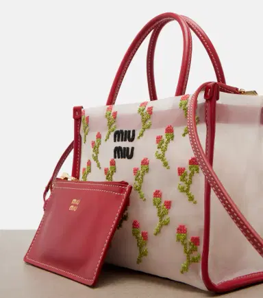 Miu Miu Embroidered floral mesh top-handle bag | Thumbnail 4 Miu Miu Embroidered floral mesh top-handle bag | Thumbnail 4