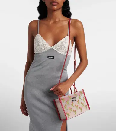 Miu Miu Embroidered floral mesh top-handle bag | Thumbnail 5 Miu Miu Embroidered floral mesh top-handle bag | Thumbnail 5