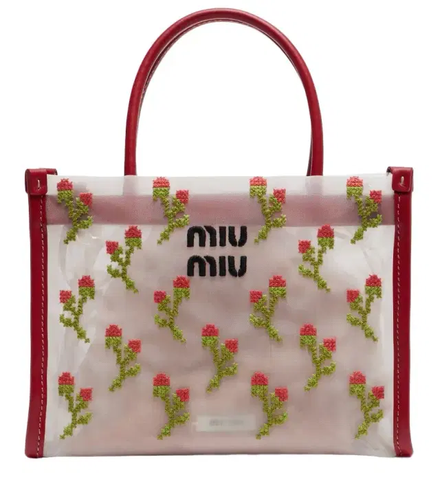 Miu Miu Embroidered floral mesh top-handle bag