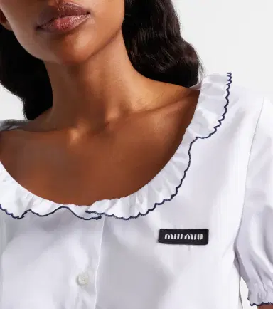 Miu Miu Scalloped cotton poplin crop top | Thumbnail 3