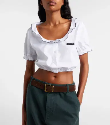Miu Miu Scalloped cotton poplin crop top | Thumbnail 4