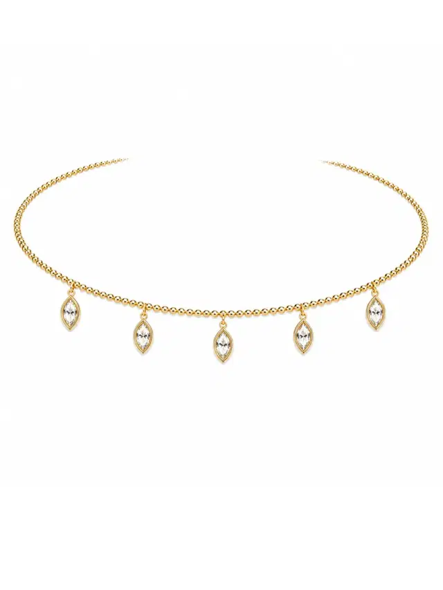 1.11ct Diamond 14K Gold Stationed Choker Collar Necklace