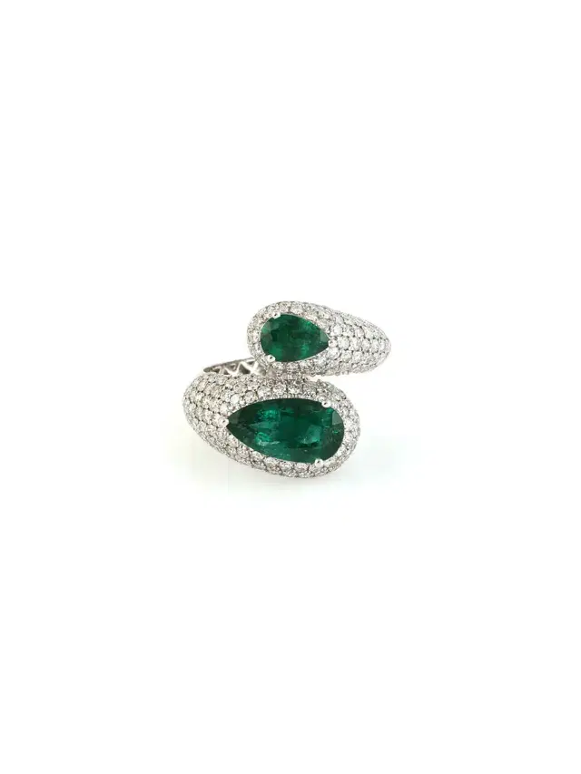 4.12ct Emerald Diamond 18K Gold Bypass Ring