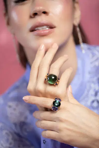 VERDURA Green Tourmaline Tanzanite Three Stone Ring | Thumbnail 2