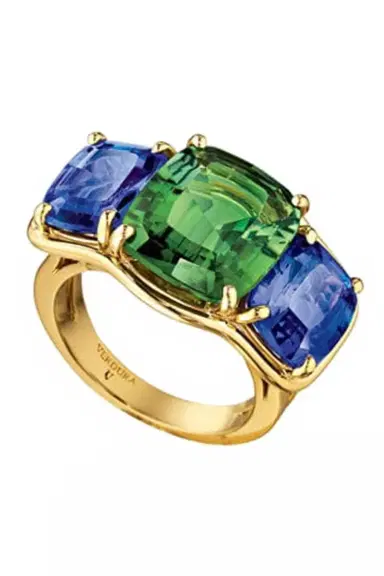 VERDURA Green Tourmaline Tanzanite Three Stone Ring | Thumbnail 1